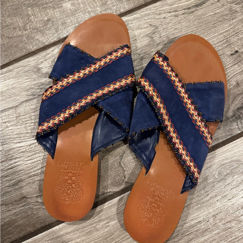 Vince Camuto Navy Braided Strap Slide Sandals - Women